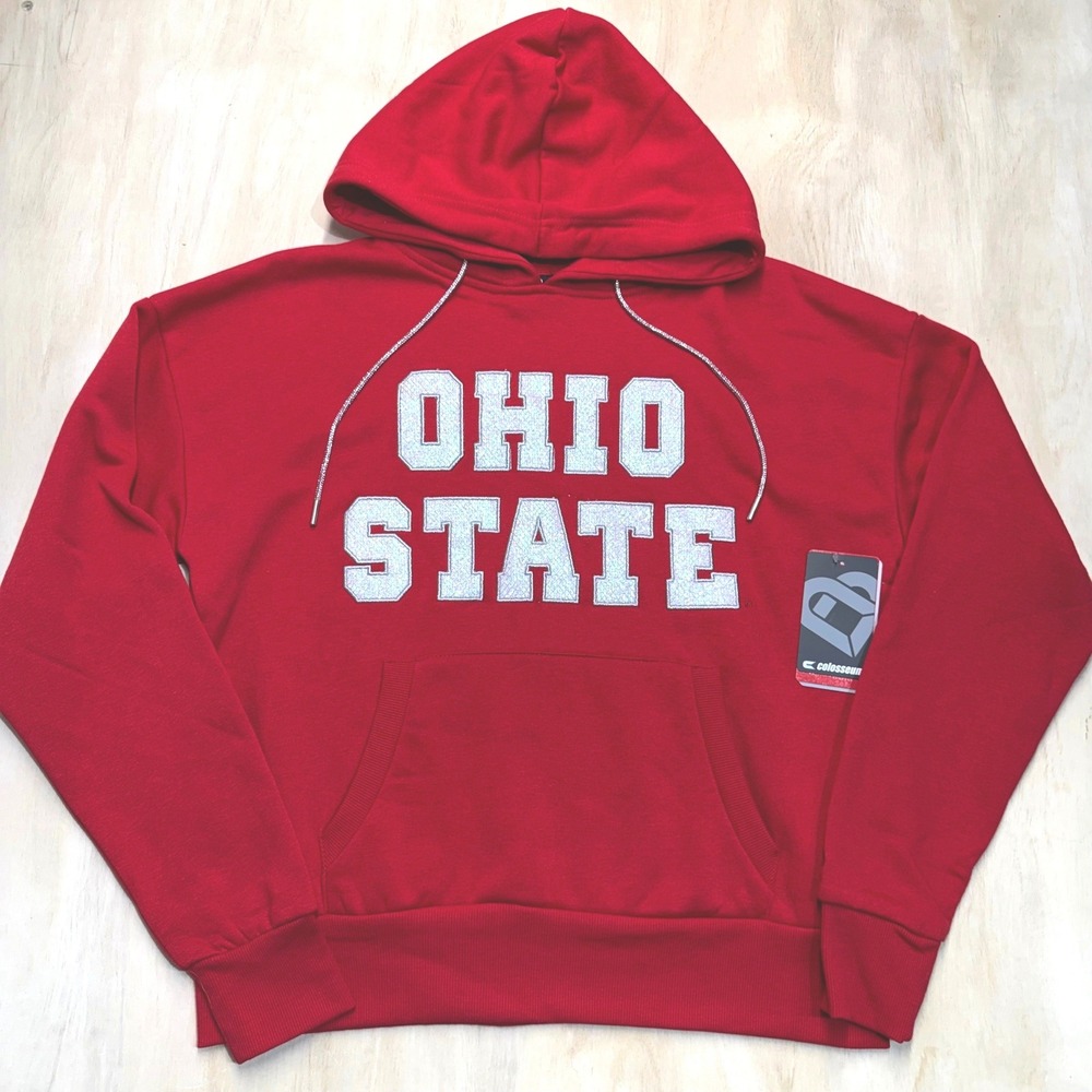 Colosseum Ohio State Buckeyes Womens S Rhinestone‎ Drawstring Bling Hoodie NWT